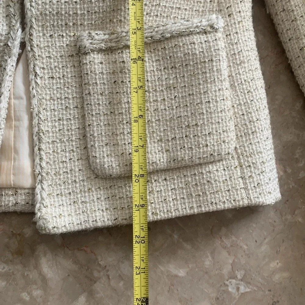 JCrew Tweed Blazer with Metallic Thread size 0 cream‎ beige classic elegant